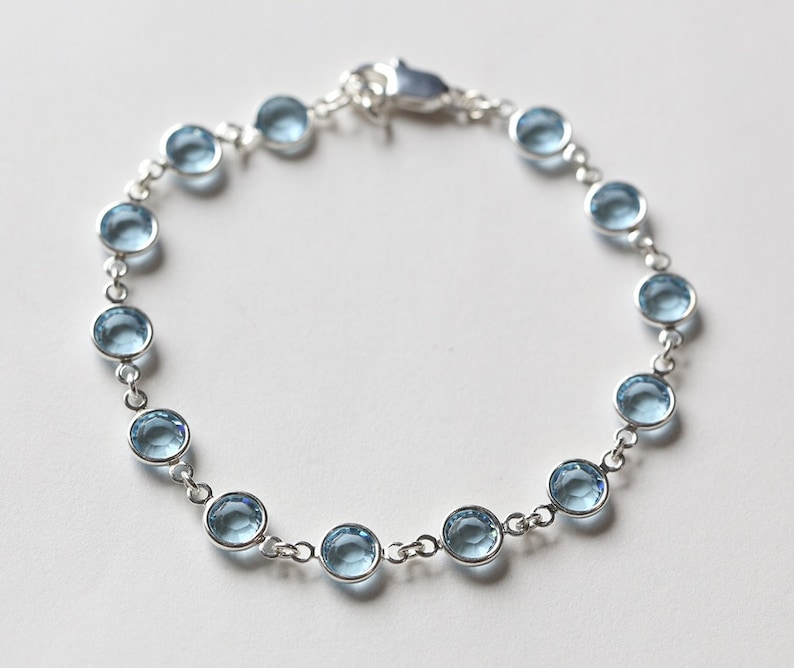 Aquamarine Bracelet, March Birthstone Bracelet, Aquamarine Jewelry, Silver, March Birthstone Jewelry, Light Pale Blue Crystal Bracelet image 3