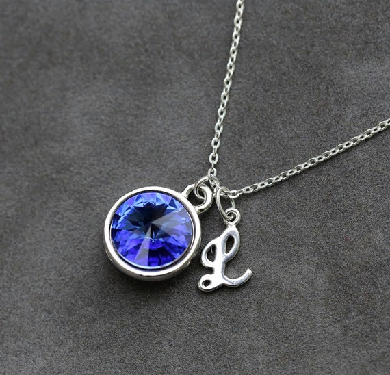 14k Gold Blue Sapphire September Birthstone Cursive Letter Y Dog-tag Necklace
