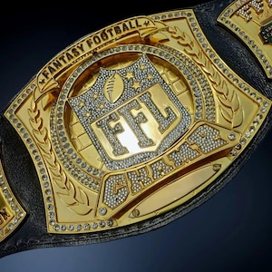 Fantasy Football Championship Belt – Gold FFL Champion Trophy Belt with Crystals | Gift For Fans |