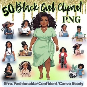 Black Woman Boss Clipart: Afro Girl PNG Stickers for Canva (Digital Download