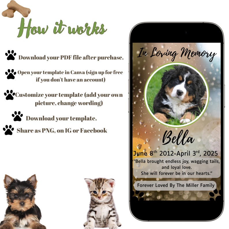 Editable Pet Memorial Canva Template: Dog Loss Tribute (digital ...
