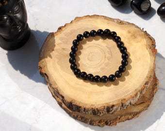 Handmade Black Obsidian Bracelet – 8mm Gemstone, Energy Shield