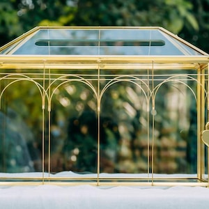 Gold Glass Wedding Card Box – Modern Geometric Terrarium Card Holder for Wedding Reception, Envelope Box with Slot, Elegant Wedding Decor