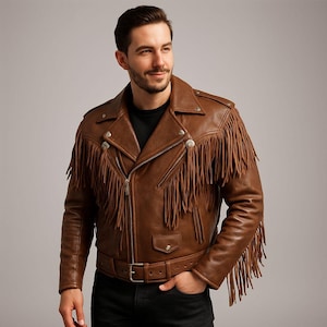Handmade Fringe Leather Western Jacket: Custom Cowboy Biker Coat