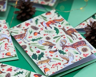 Woodland Animals Christmas Greetings Card Pack of Twelve