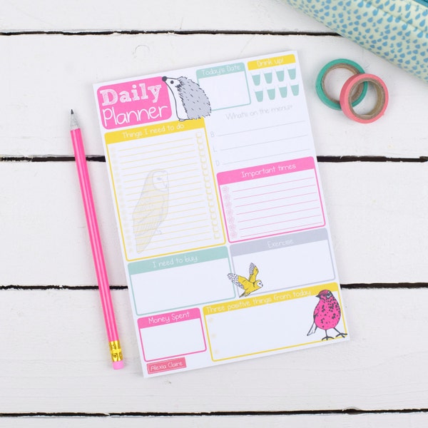 Daily Planner Notepad - Cute hand drawn woodland illustrated - To do list notepad