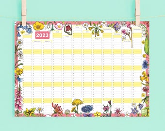 2023 Wildflowers Wall Calendar And Year Planner - Watercolour illustrated