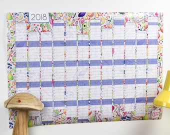 SALE Large 2018 Wall Calendar And Year Planner - Kitchen wall planner 2018 - Cooking year wall planner - Foodie Gift - Food planner - Veggie