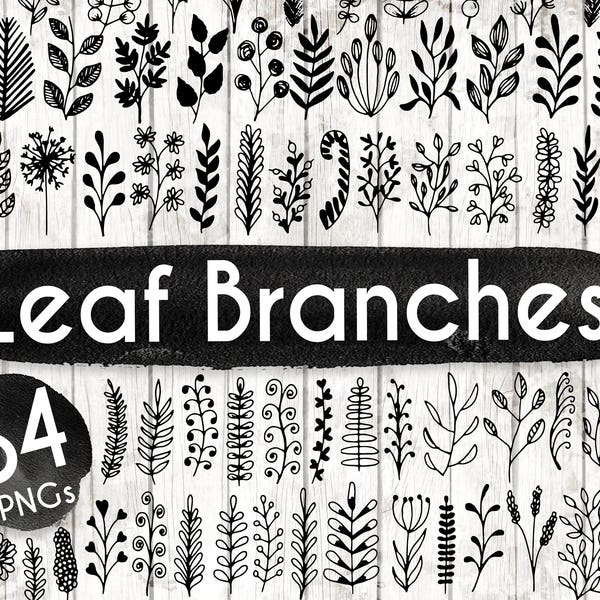 Leaf Botanical Clipart - 84 Hand Drawn Leaf branches Clipart - Leaf Logo Art - Botanical Logo Elements - botanical Illustration - ACGABW13