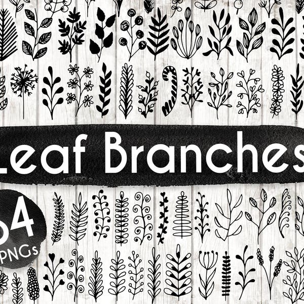 Blad botanische Clipart - 84 Hand getrokken blad takken Clipart - blad Logo kunst - botanische Logo elementen - botanische Illustration - ACGABW13