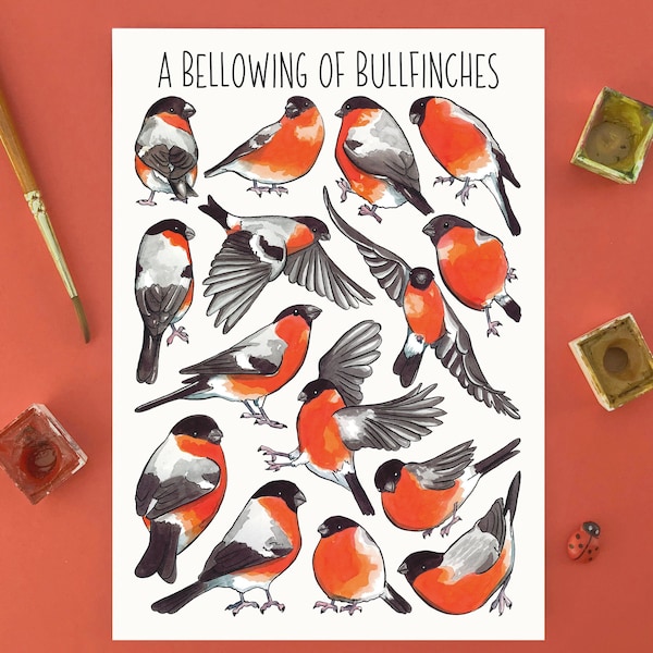Carte postale à l’aquarelle bullfinches - Belette de carte postale de Bullfinches
