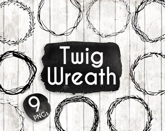 Twig Wreath Clipart - Hand Drawn logo Clipart - Branch Logo Art - Branch Logo Elements - Twig Clip Art - Branch Illustration -BW158