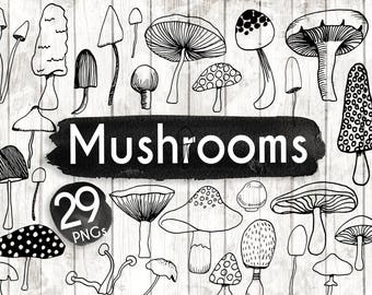 Mushroom Clipart - 29 Hand Drawn Fungai Cliparts - plant Logo Art - Mushroom Logo Elements - Mushroom Illustration - ACGABW60