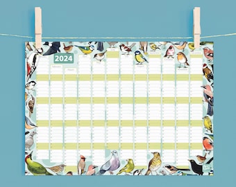 2024 Garden Birds Wall Calendar And Year Planner -Watercolour illustrated