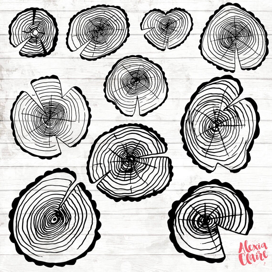 Tree Slices Clipart 10 Hand Drawn Tree Slices Cliparts Etsy UK