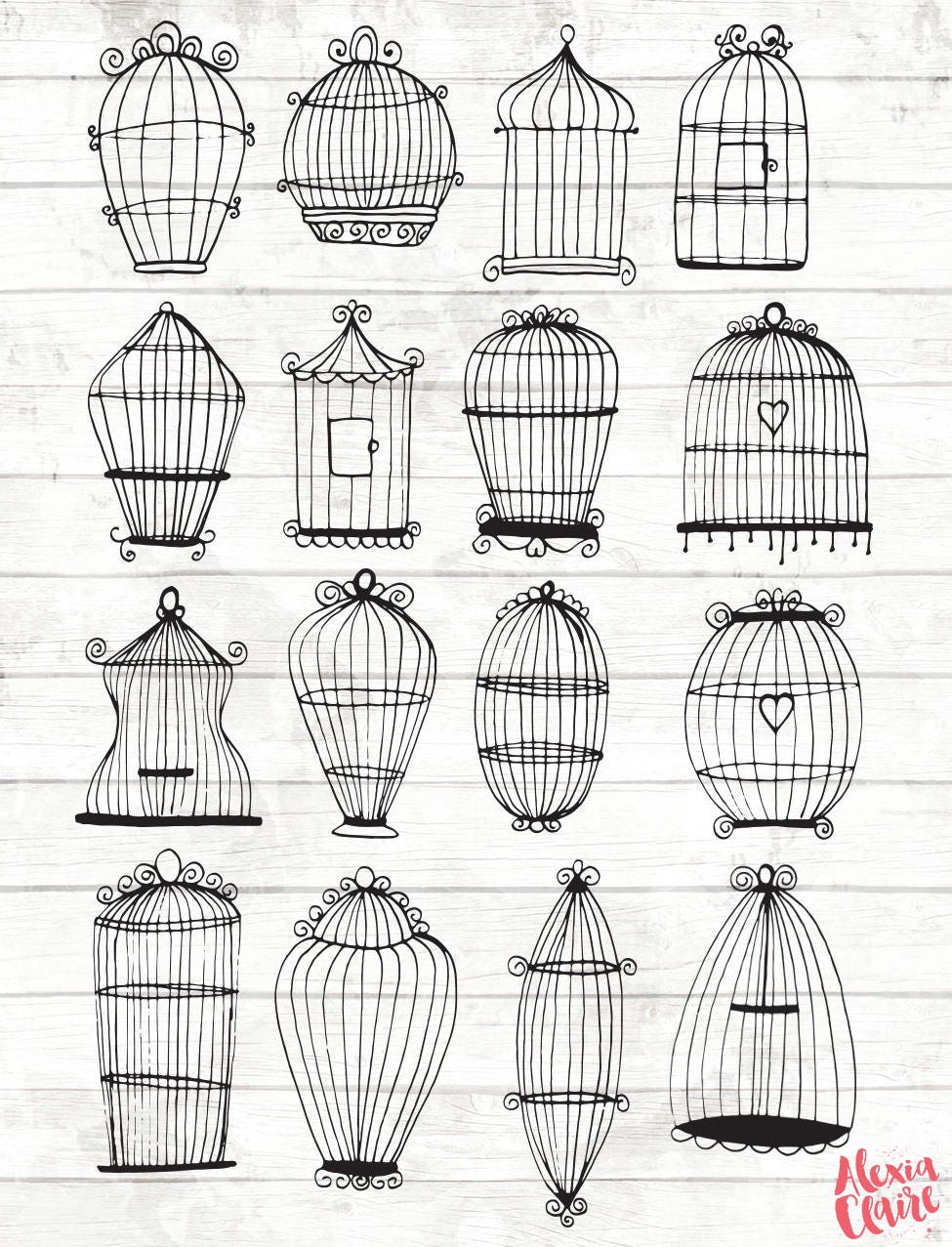 Bird Cage Clipart 16 Hand Drawn Cages Clipart Bird House | Etsy