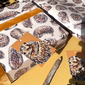 Hedgehog Wrapping Paper - watercolour wildlife birthday gift wrap