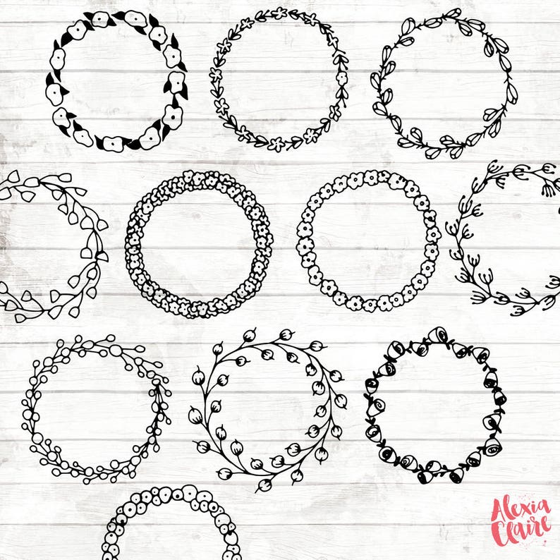 Floral Wreath Clipart Hand Drawn Floral Clipart Floral | Etsy