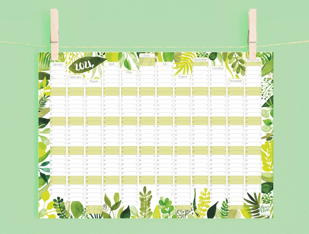 2024 Botanical Wall Calendar and Year Planner watercolour Illustrated