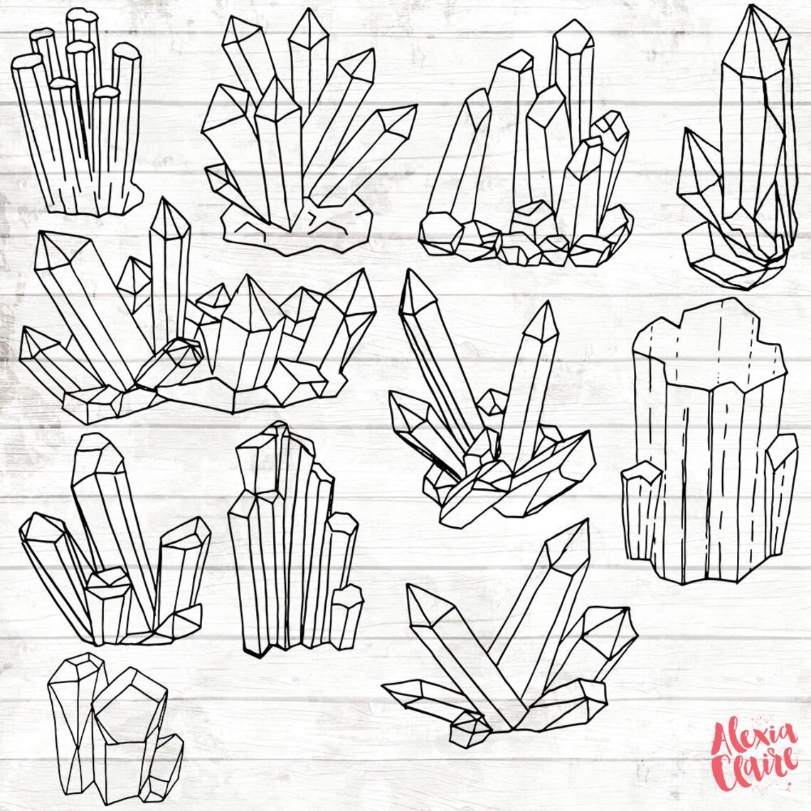 Crystal Clusters Clipart Hand Drawn Crystal Clipart Vector Etsy Israel
