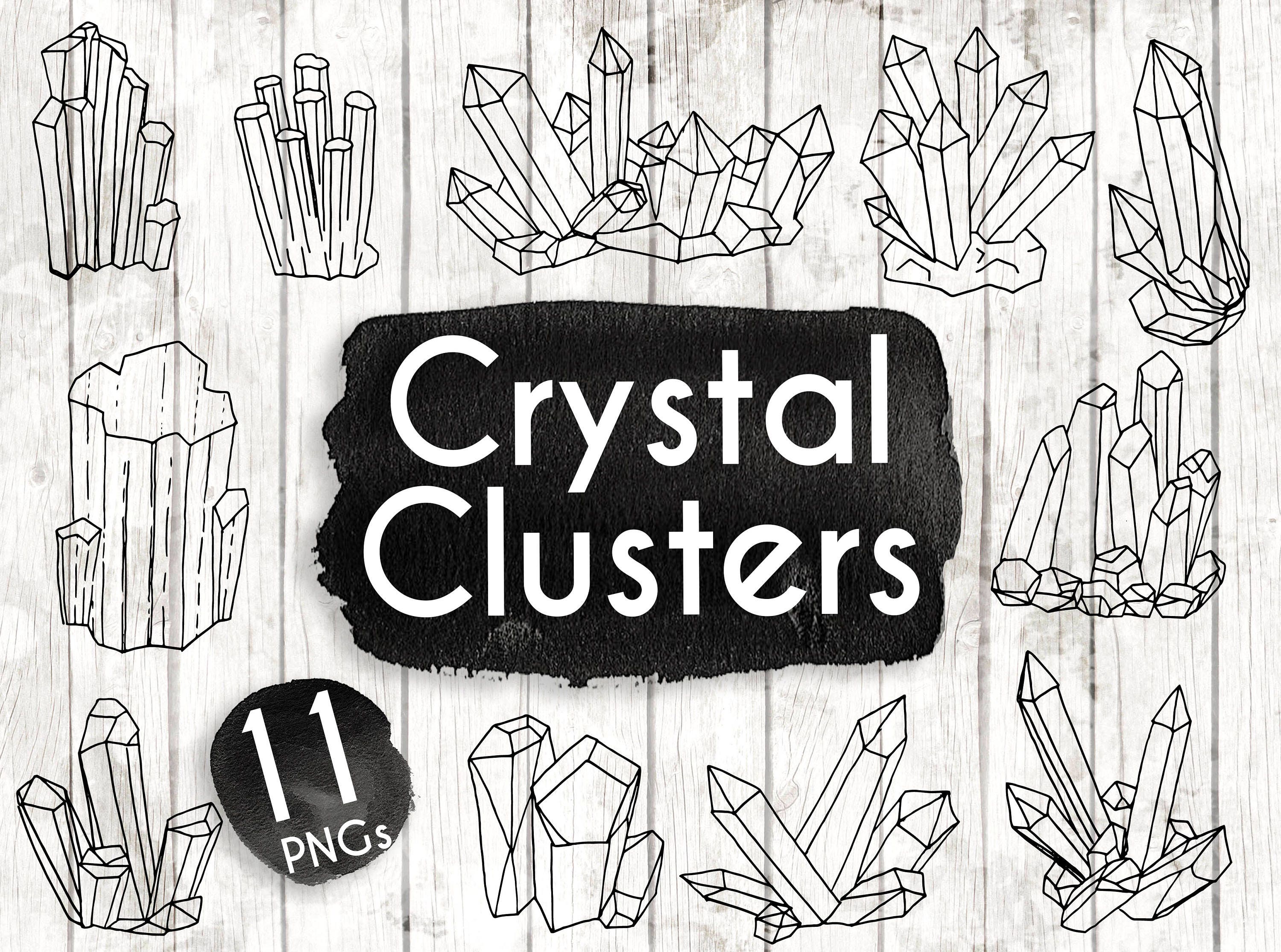 Crystal Clusters Clipart Hand Drawn Crystal Clipart Vector Etsy