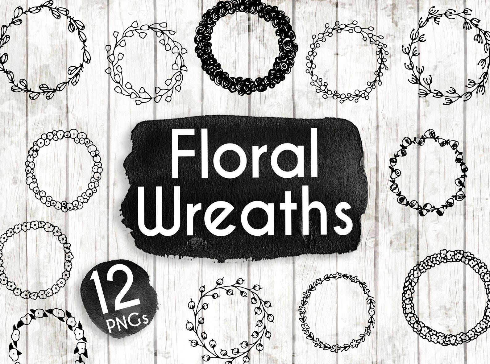 Floral Wreath Clipart Hand Drawn Floral Clipart Floral Logo Art Floral