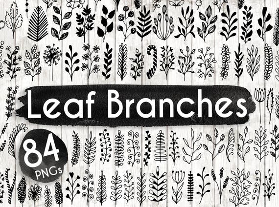 Download Leaf Botanical Clipart 84 Hand Drawn Leaf Branches Clipart Etsy