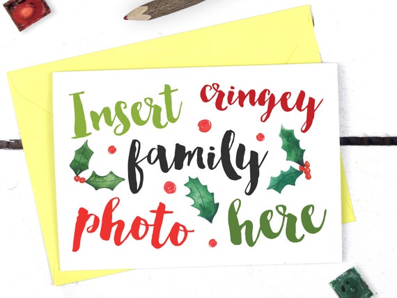 funny grumpy christmas card insert family photo here etsy