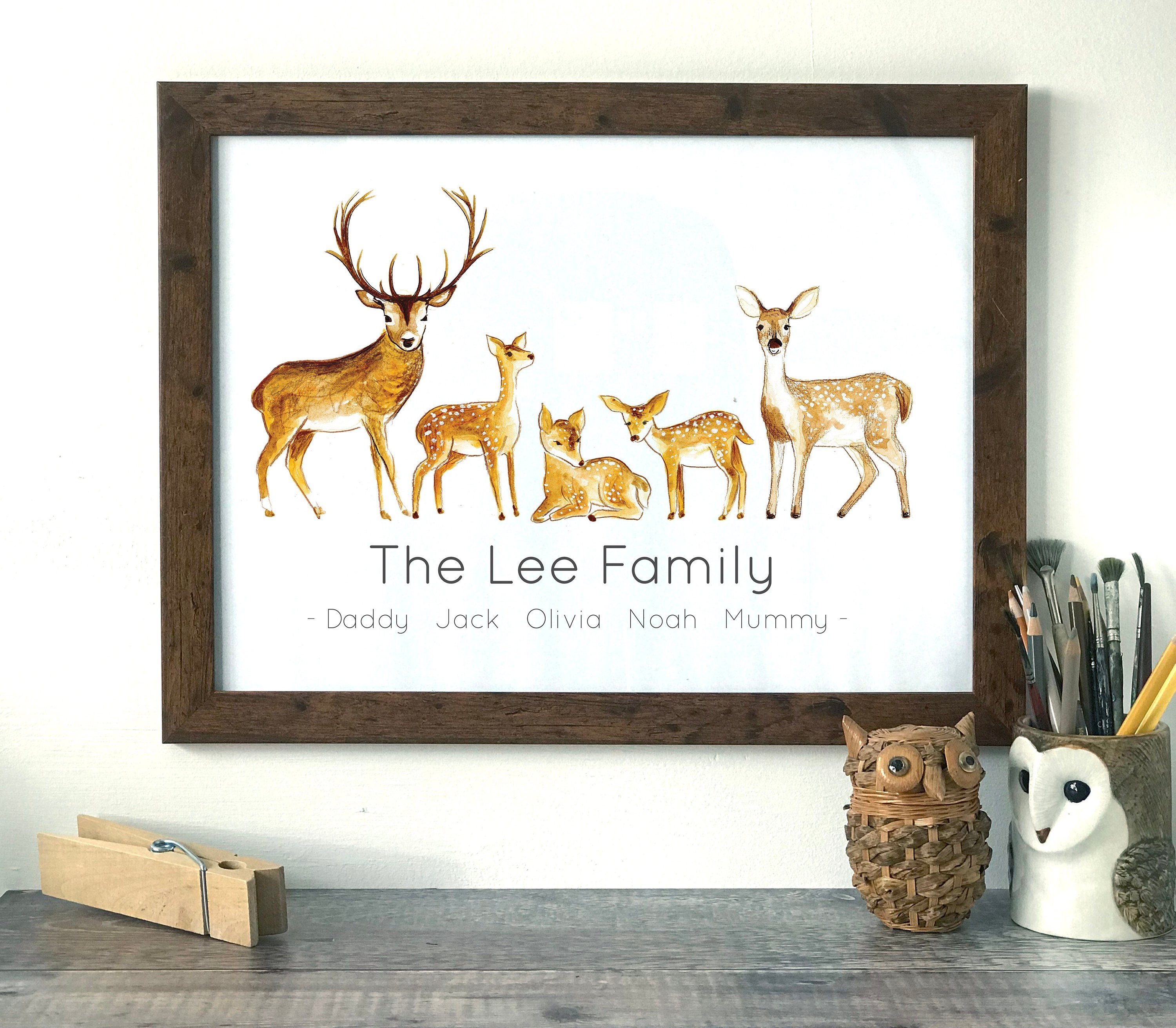 Deer Family Portrait Custom Family Tree Print Nursery Wall Etsy