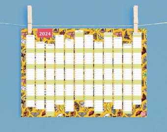 2024 Moths Wall Calendar And Year Planner -Watercolour illustrated