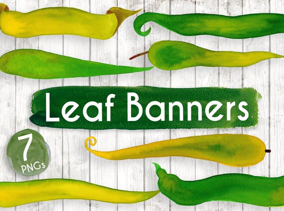 Leaf Banners Clipart Watercolour Leaves Planner Digital Etsy