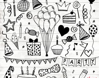 Birthday Party Clipart - 30 Hand Drawn Party Invite Cliparts - Logo Art - Party Invitation Elements - Balloons Illustration - 76