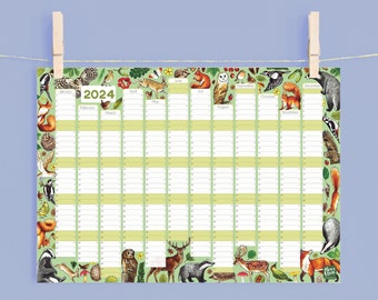 2024 Woodland Wall Calendar And Year Planner -Watercolour illustrated