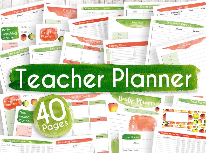 Teacher Planner Printable Academic Planner Download Teacher Planner Gift for Teacher Lesson Planner School Planner image 1