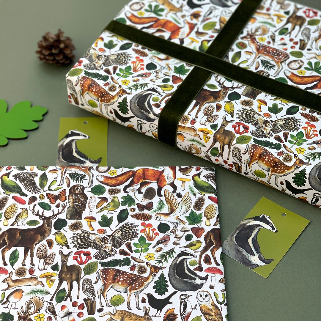 Woodland Forest Animals Fox Floral Kids Birthday Wrapping Paper Sheets