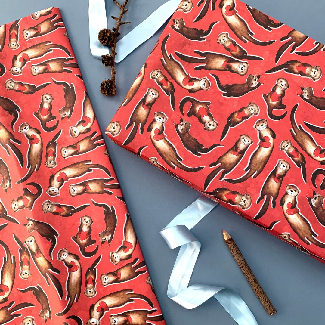 Otter Love Hearts Wrapping Paper Otters Valentines Gift Wrap Birthday Gift Wrap Etsy