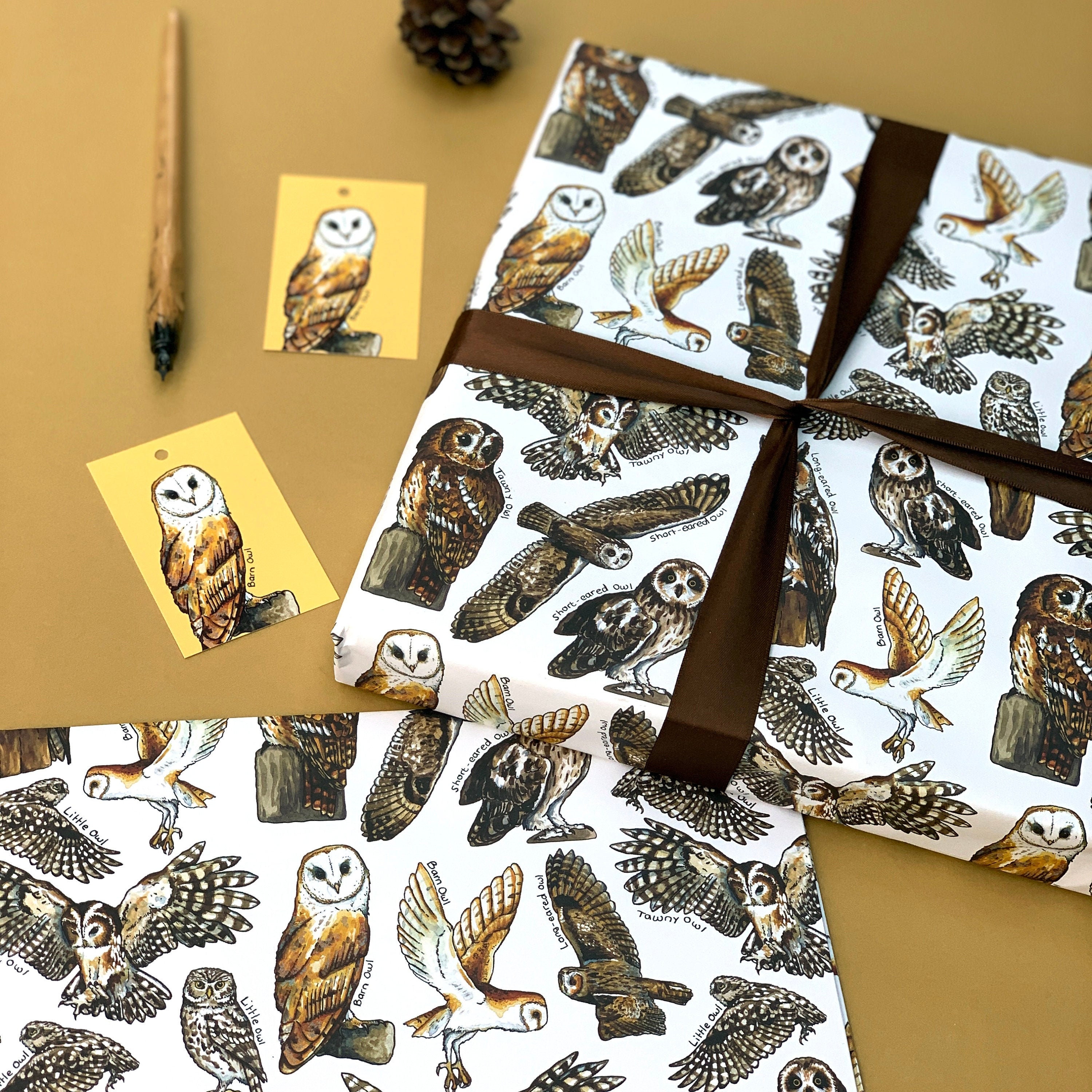 Owls Wrapping Paper watercolour wildlife birthday gift wrap Etsy