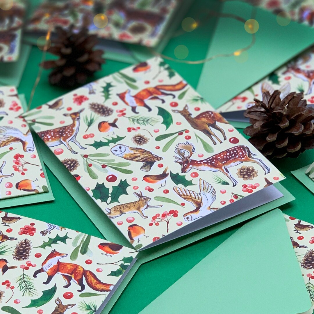 Woodland Animals Christmas Greetings Card Pack of Twelve - Etsy UK