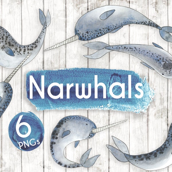 Narwhals Clipart - Watercolour Ocean clipart - Planner clipart - invitation clipart - Under the Sea Clipart - logo elements - Fish - GA56