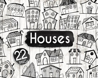 Doodle House Clipart - House vector Art - Home - House - City - Town - House PNG - Home Vector Download - House illustrations - 101