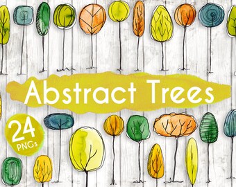 Doodle Trees Clipart - Commercial Use - abstract trees - Botanical Digital Clip Art - Digital Image - leaf print Download - ACGA117