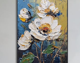 Cuadro al óleo de estilo texturizado floral blanco paisaje abstracto primaveral decoración de pared para salón arte moderno en lienzo