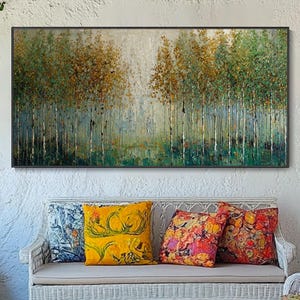 Original Green Forest Canvas Painting 3D Abstract Tree Hand Wall Art Sky Landscape Tree Art Living Room Art Nature Scenery Creative Gift