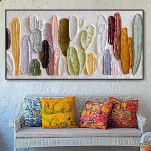 Abstract Cactus Flower Painting Colorful Desert Canvas Modern Impressionist Art Floral Decor Living Room Artwork Textured Embossed Style Art