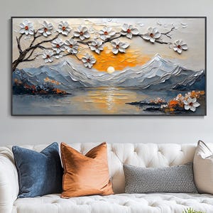 Modern Abstract White Tree Oil Painting Spring Tree Wall Art Sunrise Large Floral Tree Decor Artwork Living Room Decor Home Wall Art Tree