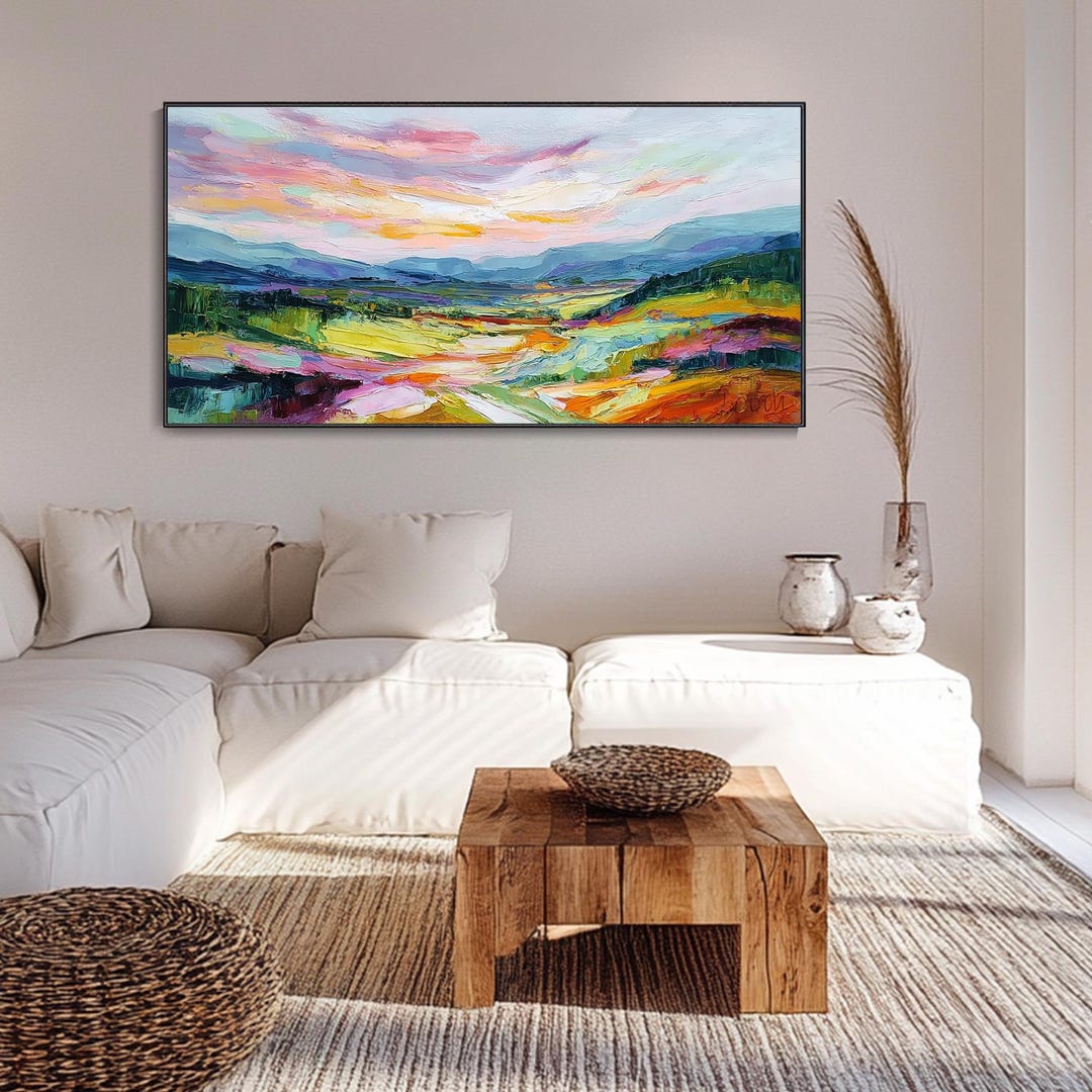 Original Colorful Hill Landscape Textured Wall Art Abstract Living Room ...