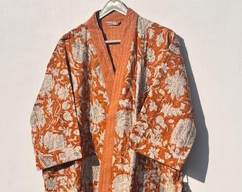 Handmade Kantha Long Jacket, Kantha Patchwork Kimono Robe,