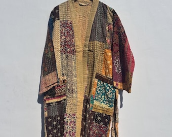 Robe en patchwork Kantha fait main Robe vintage Kimono Boho Jacket Cadeau taille unique