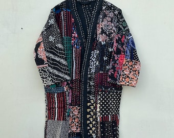 Handgemaakte kantha-katoenen kimonobadjas: Indiaas jasje met bloemen