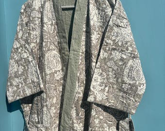 Handmade Kantha Long Jacket, Kantha Patchwork Kimono Robe,